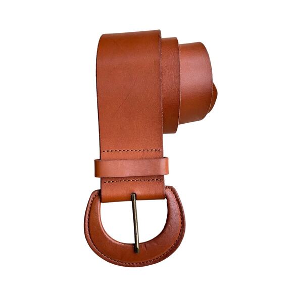 Anthropologie leather belt size S British camel tan wide waist adjustable chic - Picture 3 of 8